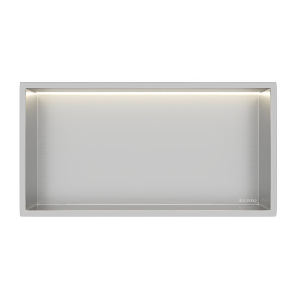 PÓŁKA WNĘKOWA Z OŚWIETLENIEM LED Z PODŚWIETLENIEM INOX 30x60x10 cm