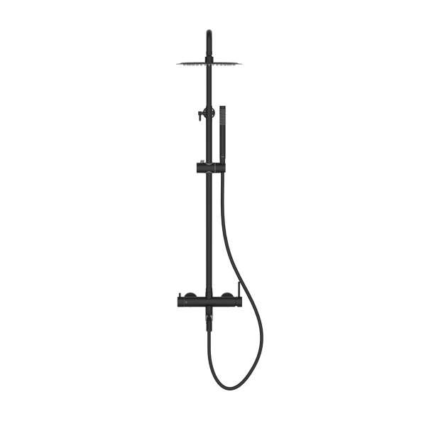 Bateria prysznicowa ścienna zestaw z okrągłą deszczownicą CZARNY