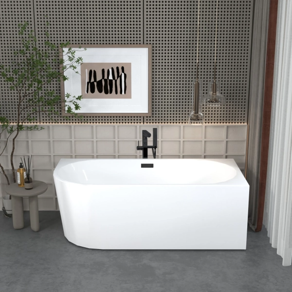 Wanna wolnostojąca narożna prawa 170 x 80 cm biała z pokrywką czarną