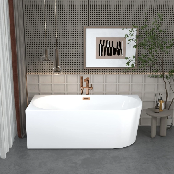 Wanna wolnostojąca narożna lewa 170 x 80 cm biała z pokrywką miedzianą