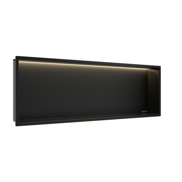 PÓŁKA WNĘKOWA Z OŚWIETLENIEM LED Z PODŚWIETLENIEM CZARNA 30x90x10 cm