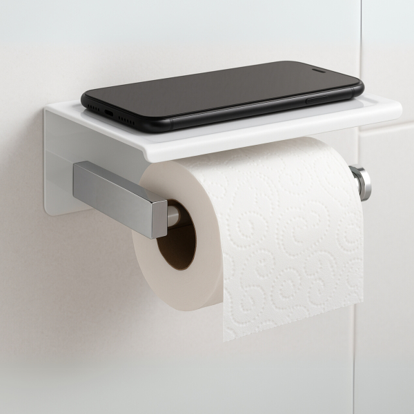 Uchwyt na papier z półką na telefon QUBE - CHROM