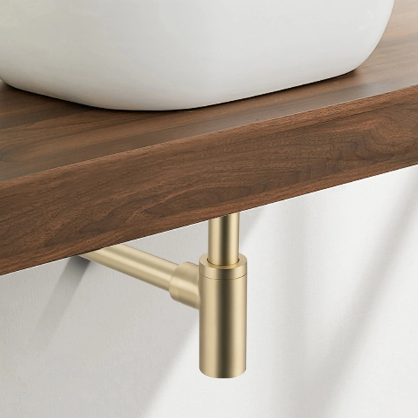 Syfon umywalkowy mosiężny okrągły Brushed Gold