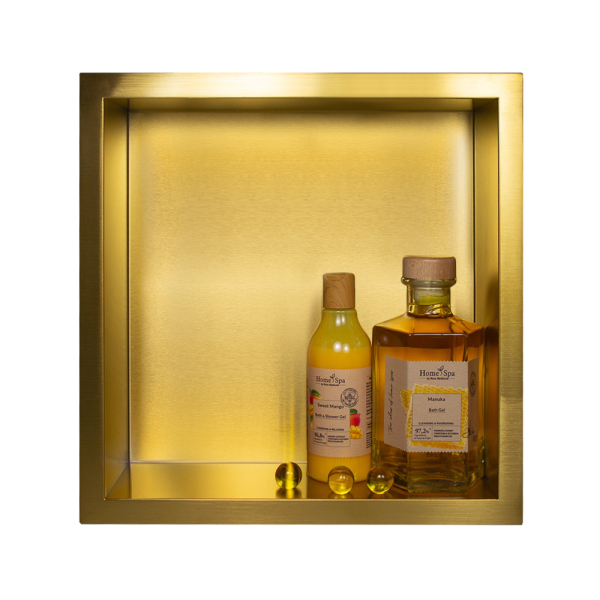 Półka pojedyncza wnękowa do łazienki złota 30x30x10 cm Wall-box GOLD