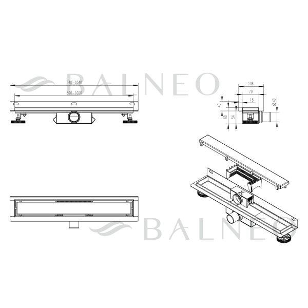 Odpływ liniowy przyścienny ścienny Inox srebrny NEXT - 100 cm