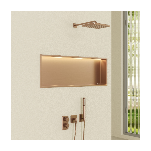 PÓŁKA WNĘKOWA Z OŚWIETLENIEM LED Z PODŚWIETLENIEM MIEDZIANA 30x90x10 cm