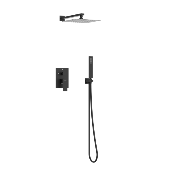 Bateria prysznicowa ścienna zestaw z kwadratową deszczownicą CZARNY