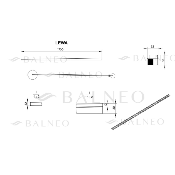 Listwa spadkowa podłogowa lewa 170 cm Czarny