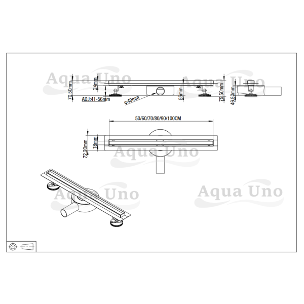 Odpływ liniowy wąski grafitowy 100 cm BASIC S&L