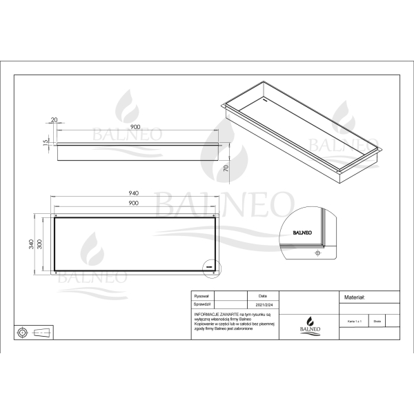 Półka wnękowa bezramkowa INOX 90x30x7 cm WALL-BOX NO RIM