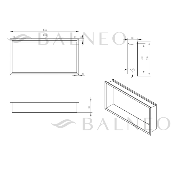 PÓŁKA WNĘKOWA Z OŚWIETLENIEM LED Z PODŚWIETLENIEM CIEMNOSZARA 30x60x10 cm